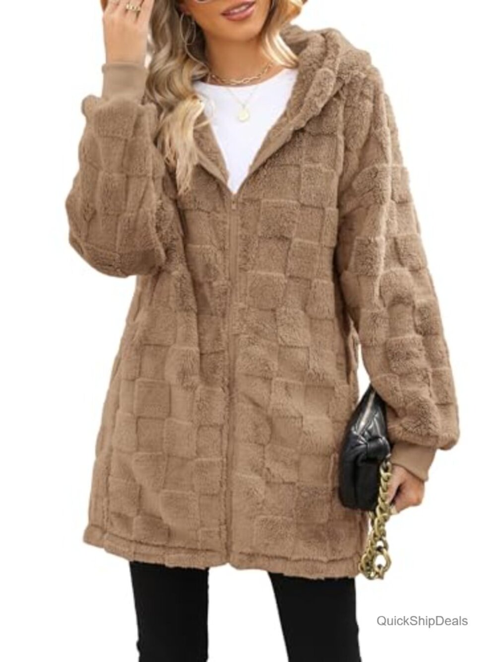 Oversized Sherpa Fleece Zip Up Hoodie Jacket Women's Winter Coat
